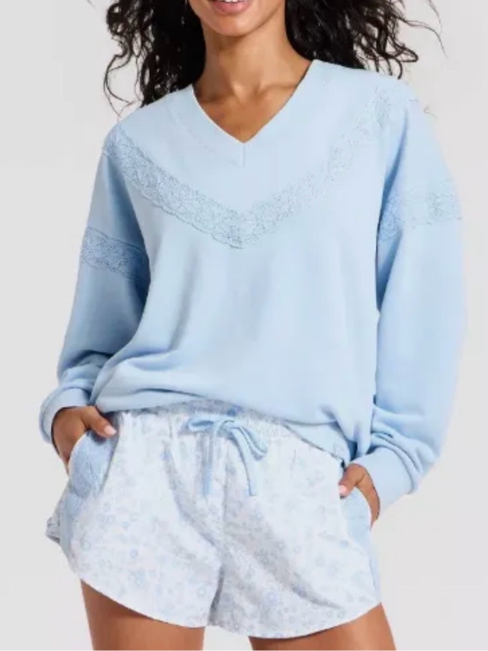 JoyLab Oversized Crochet Trim V-Neck Sweatshirt - NWT